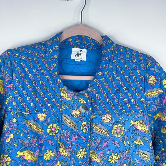 Anthropologie dRA Blue Yellow Quilted Floral Jacket Zip Front Block Print Small - Picture 2 of 12